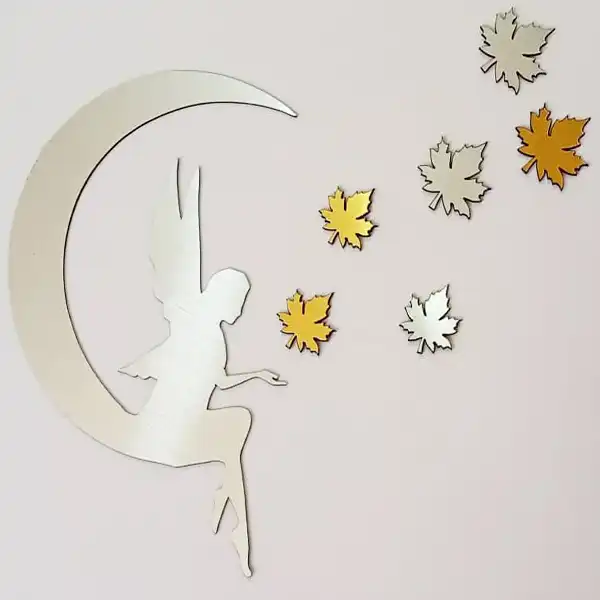 آینه طرح ماه و پری و برگ کد 1003