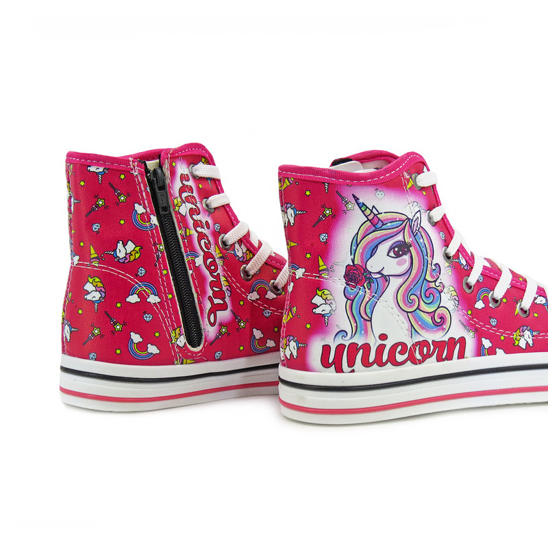 کفش راحتی دخترانه مدل آل استار یونیکورن اسب تکشاخ رنگ سرخابی