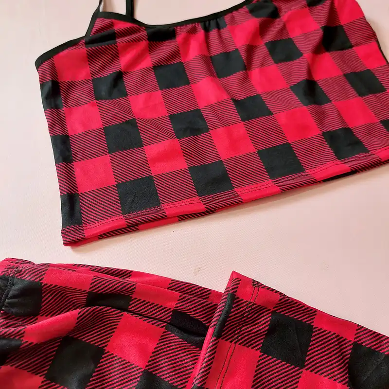 ست نیم تنه و شلوار زنانه مدل چهارخانه