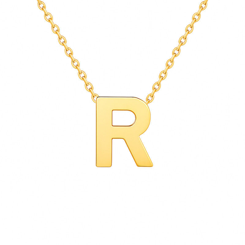 گردنبند طلا 18 عیار زنانه با طرح حلقهای (فلامینگو) گالری قو طلایی مدل حرف R
