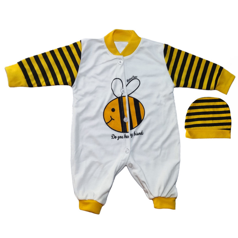 ست سرهمی و کلاه نوزادی مدل زنبور کد M01