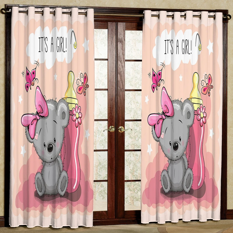 پرده طرح کودک خرس مدل مخمل پانچی کد 2_1283 W سایز 140x280 سانتی متر