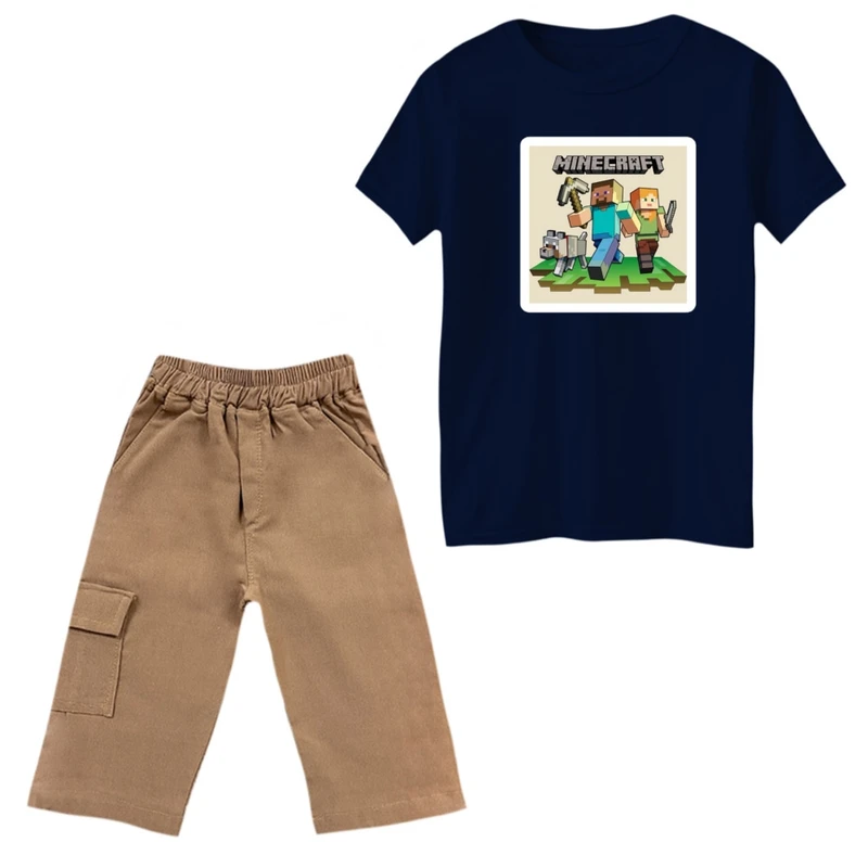 ست تی‌شرت و شلوارک پسرانه مدل ماینکرفت کد 001