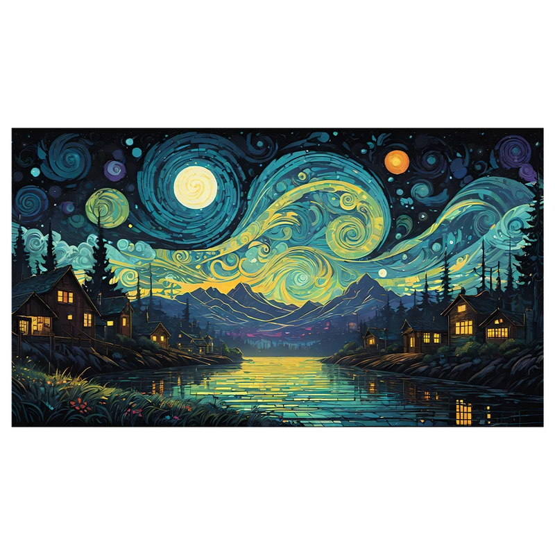 کاغذ دیواری طرح رودخانه مهتابی مدل شب پرستاره ونگوگ کد AR3060551