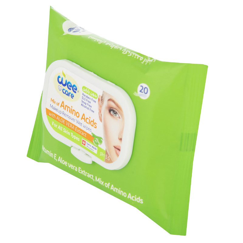 دستمال مرطوب پاک کننده آرایش وی کر مدل آمینو اسید بسته 20 عددی