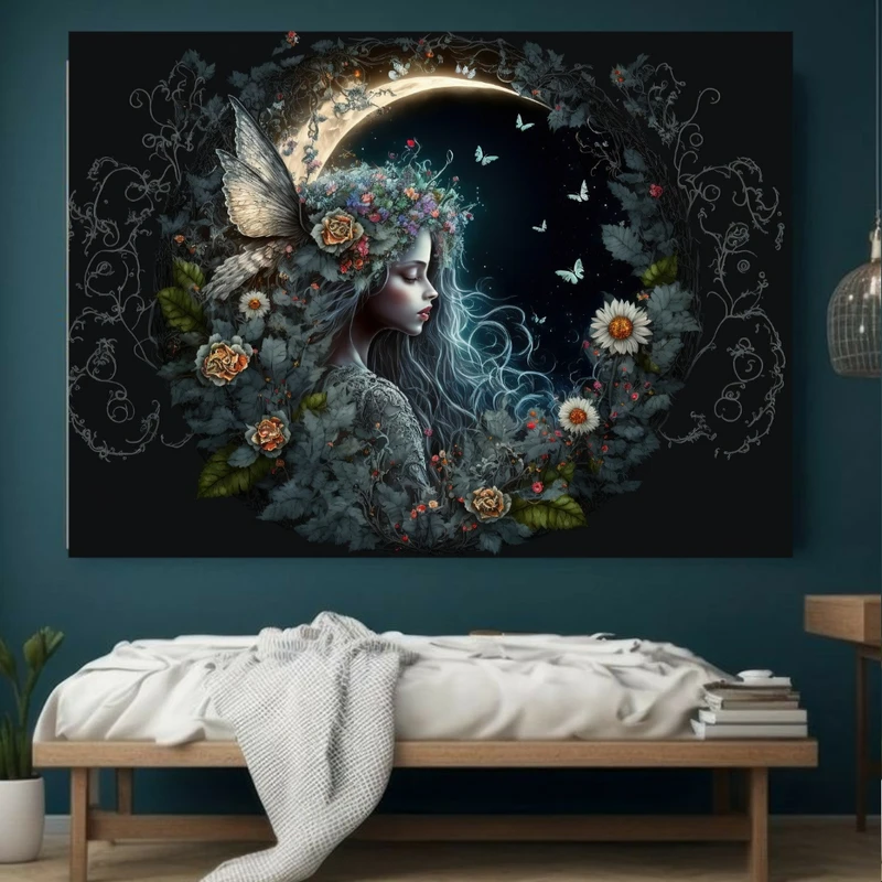 پوستر پارچه ای مخمل طرح چهره ماه مدل طبیعت مهتابی کد BK23169