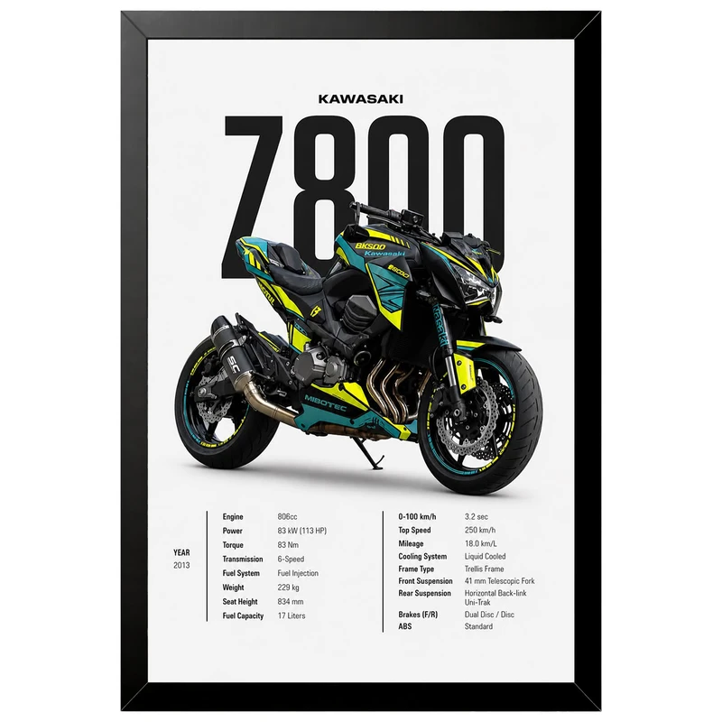 تابلو بکلیت طرح موتور سنگین کاوازاکی Kawasaki Z800 مدل B-az1025 فریم مشکی