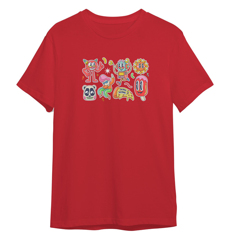 تی شرت آستین کوتاه بچگانه مدل فانتزی آدمکها کد 0048 رنگ قرمز