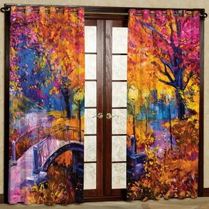 پرده مدل پل و جنگل مخمل پانچی کد 1049L سایز 140x280 سانتی متر