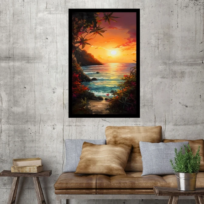 تابلو نوری بکلیت طرح منظره طبیعت دریا و غروب  مدل B-MID-18172