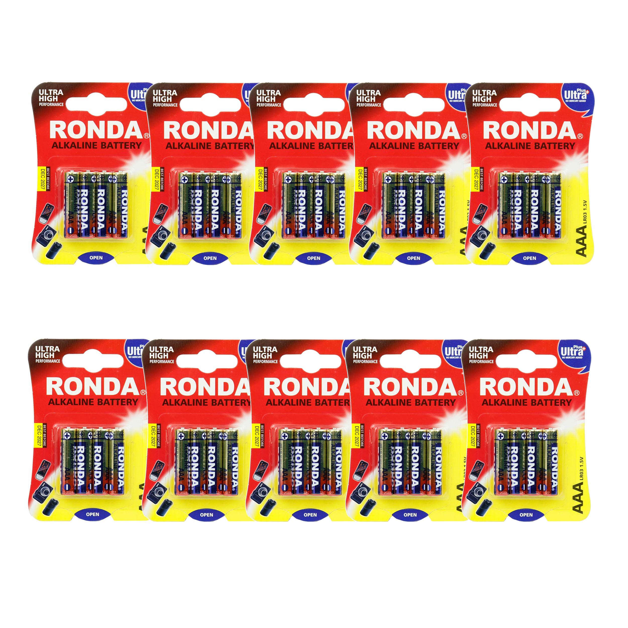 باتری نیم قلمی روندا مدل Ultra Plus Alkaline LR03 بسته 40 عددی