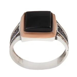 انگشتر نقره مردانه بازرگانی میلادی مدل سنگ عقیق نگین مارکازیت رکاب دست ساز کد AM_1870