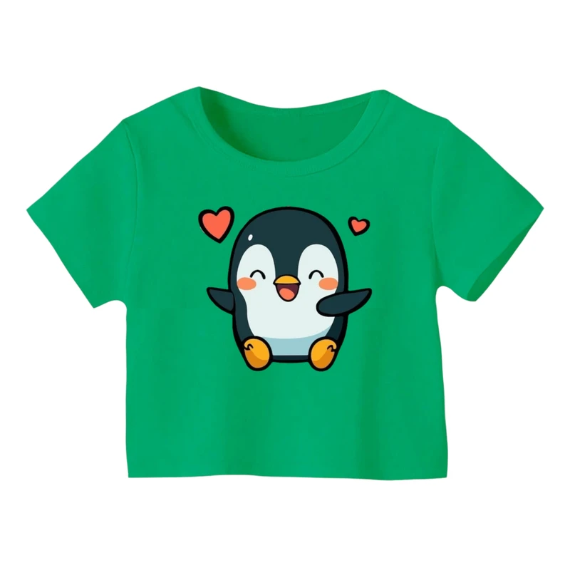 کراپ‌ تی‌شرت آستین کوتاه زنانه مدل پنگوئن کد 2