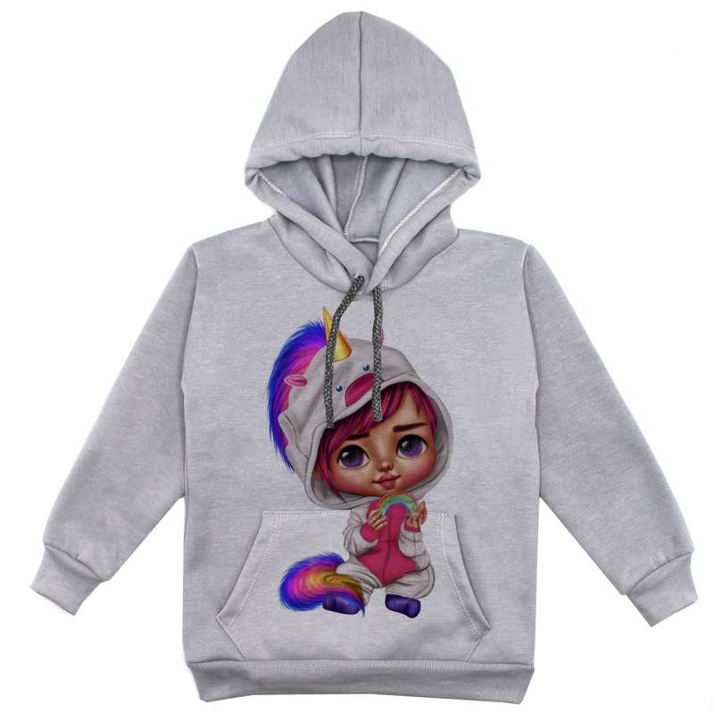 هودی دخترانه مدل دختر F57 رنگ طوسی