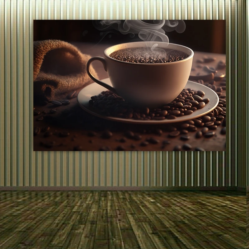 تابلو بوم طرح کافه مدل فنجان و دانه قهوه کد PP2847
