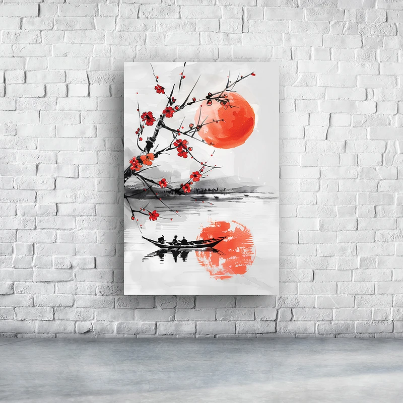 تابلو شاسی طرح ماه و درخت و قایق و دریا مدل H91