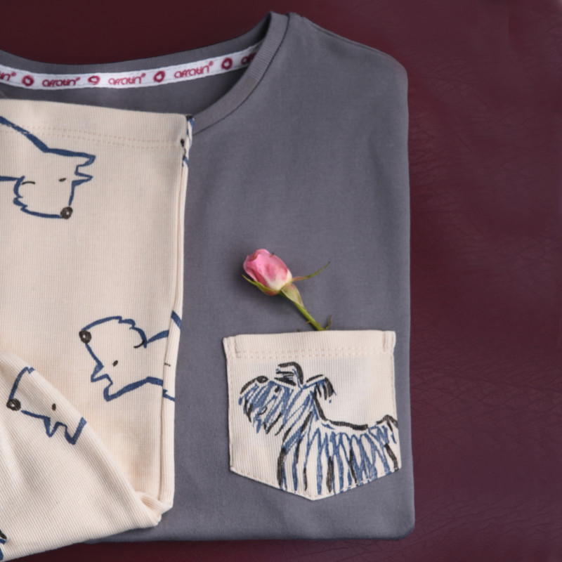 ست کراپ تی شرت و شلوارک زنانه افراتین مدل سگ مو بلند رنگ طوسی