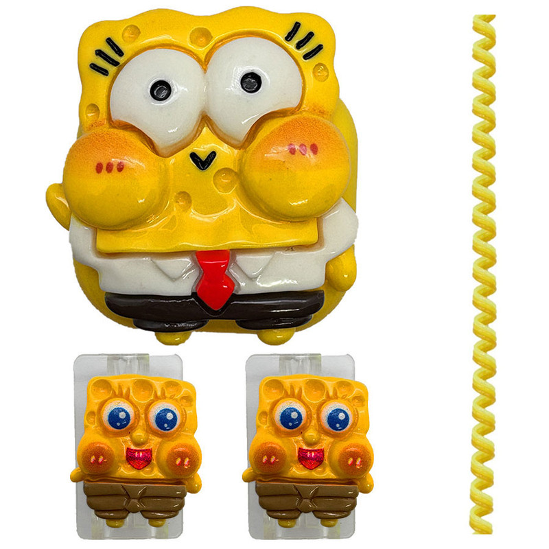 محافظ کابل مدل Spongebob Squarepants به همراه محافظ شارژ دیواری مجموعه 4 عددی