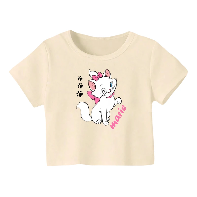 کراپ‌ تی‌شرت آستین کوتاه زنانه مدل گربه کد 7