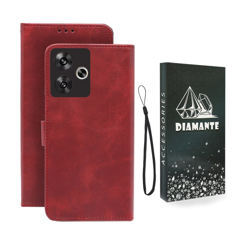 کیف کلاسوری دیامانته مدل Mortand Bk مناسب برای گوشی موبایل  شیائومی Poco F6 به همراه بندآویز