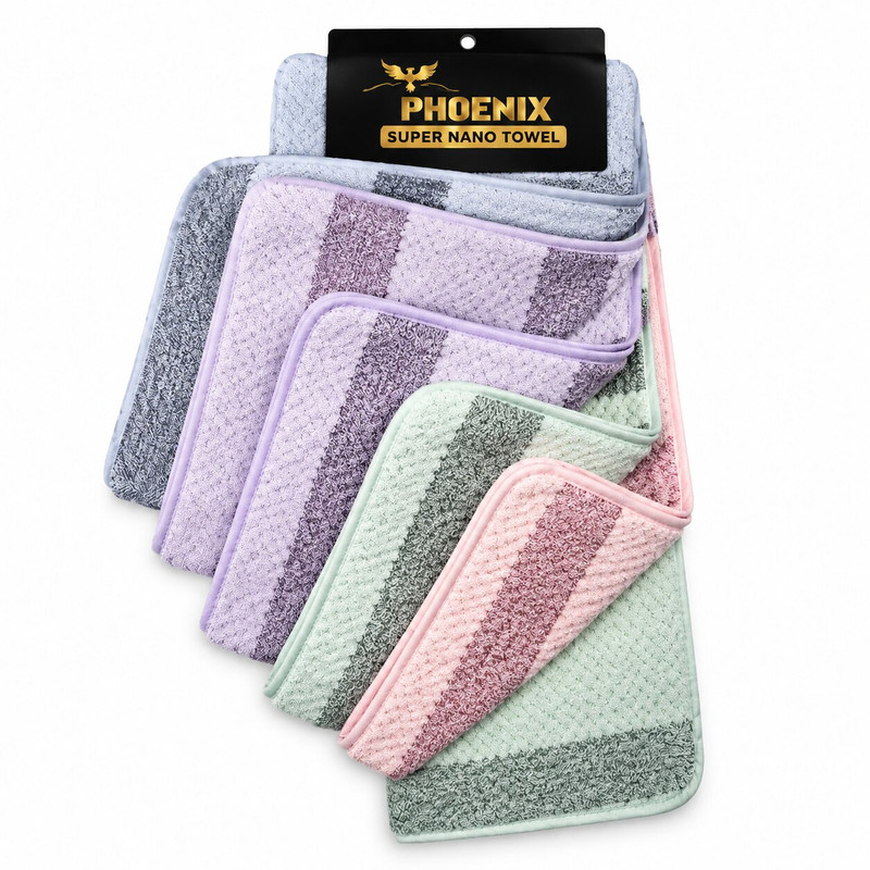 دستمال نظافتی و آشپزخانه فونیکس مدل Super Nano Stripes 30*30 بسته 6 عددی