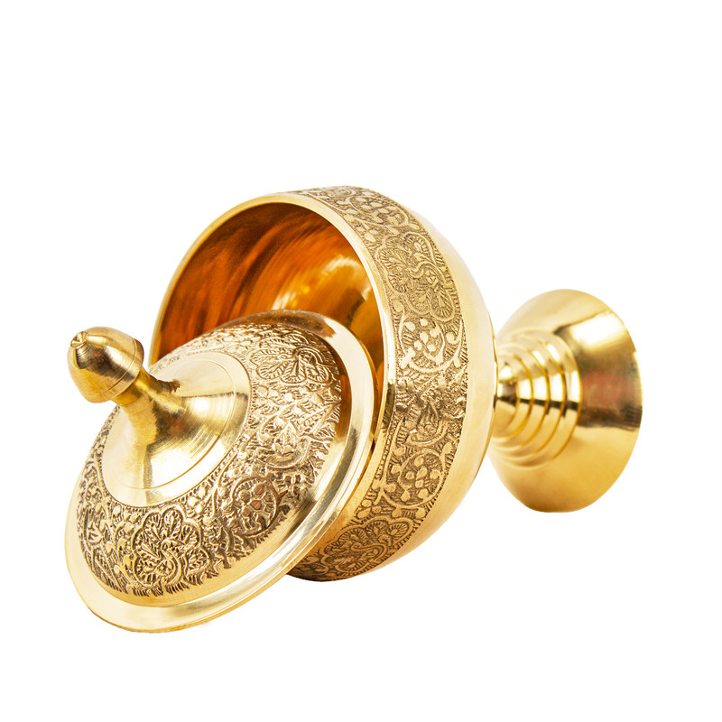 قندان برنزی مدل قلم زنی پایه دار طرح طاووس کد 7509104