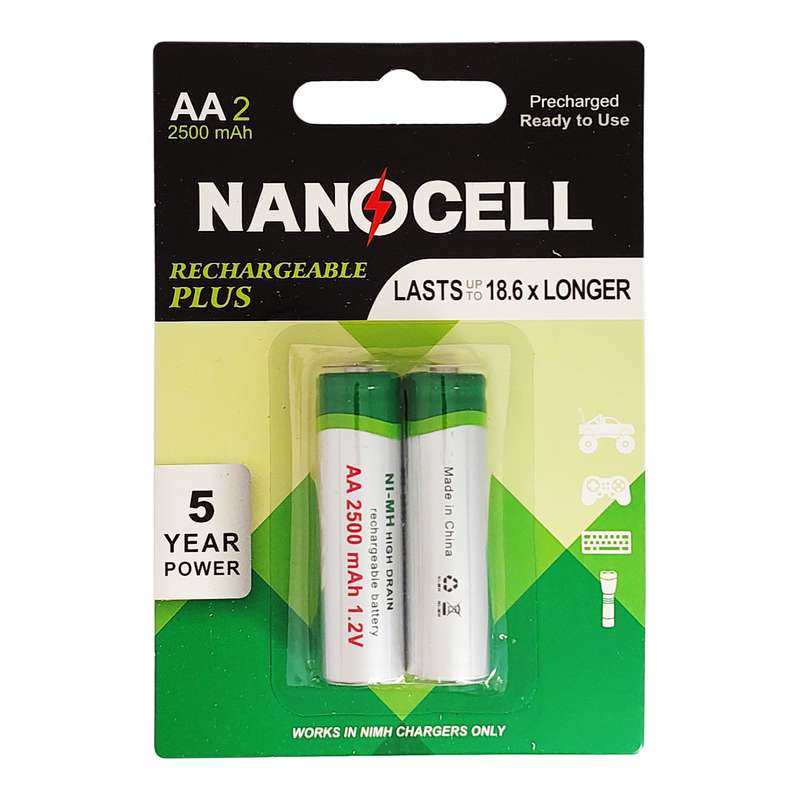 باتری قلمی شارژی نانوسل مدل Re-Plus 2500mAh بسته دو عددی باتری قلمی شارژی نانوسل مدل Re-Plus 2500mAh بسته دو عددی