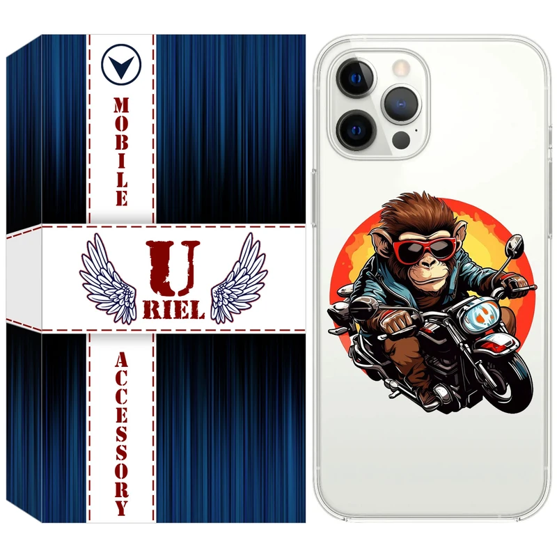 کاور یوریل قاب مدل Clear کد 32 طرح میمون موتورسوار مناسب برای گوشی موبایل اپل iPhone 13 Pro