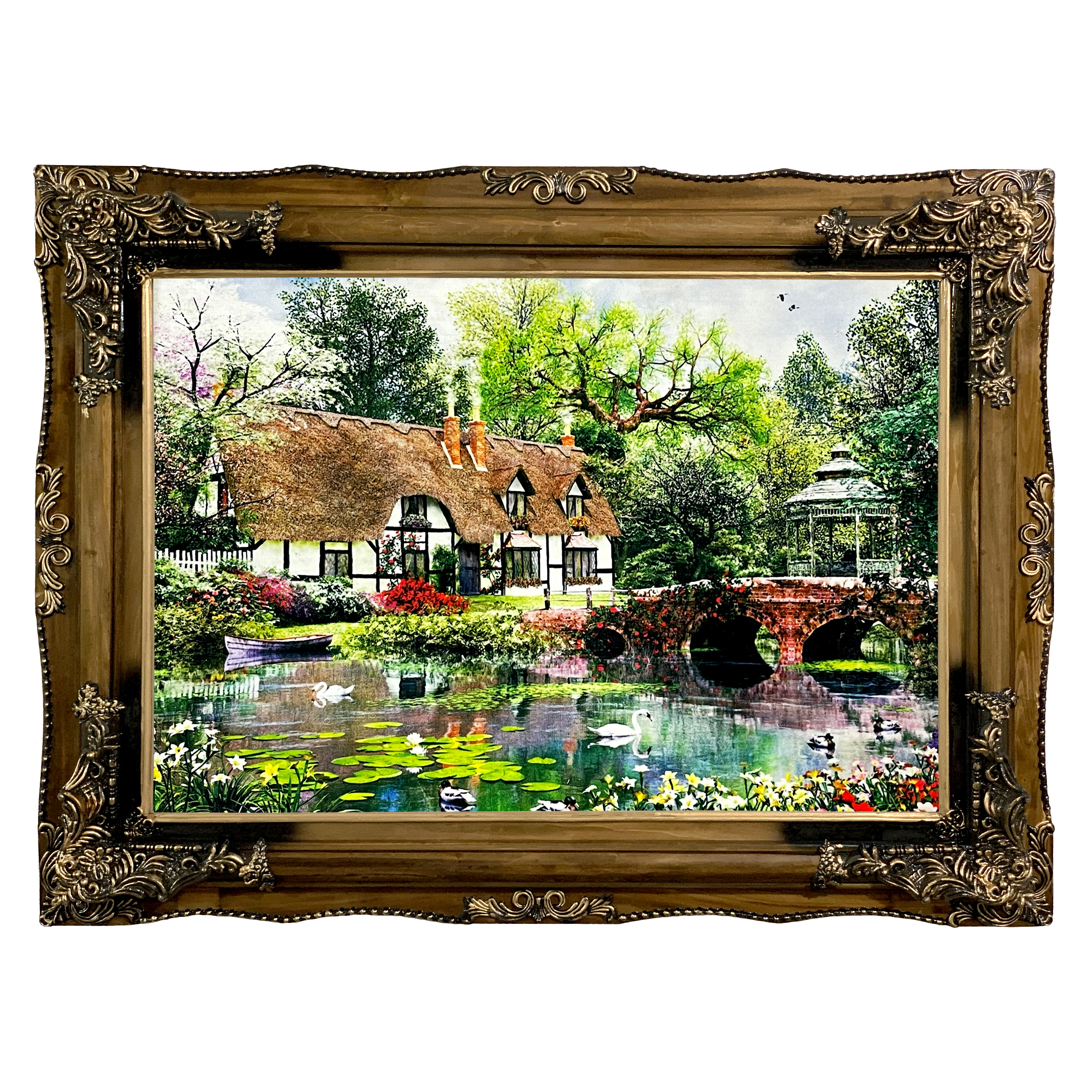 تابلو فرش ماشینی مدل کلبه و برکه کد 7430