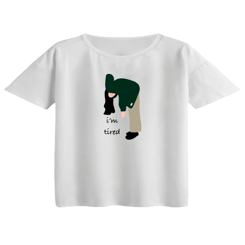 کراپ تی‌شرت آستین کوتاه زنانه مدل دخترک دراز