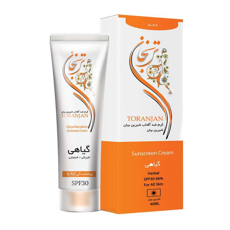 کرم ضد آفتاب بی رنگ ترنجان SPF 30 مدل گیاهی شیرین بیان مناسب پوستهای معمولی حجم 40 میلیلیتر کرم ضد آفتاب بی رنگ ترنجان SPF 30 مدل گیاهی شیرین بیان مناسب پوستهای معمولی حجم 40 میلیلیتر