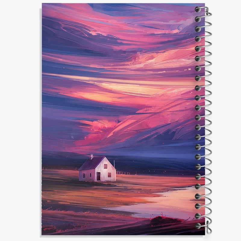 دفتر ژورنال نویسی 50 برگ خندالو مدل نقطه ای طرح کلبه و غروب کد F327