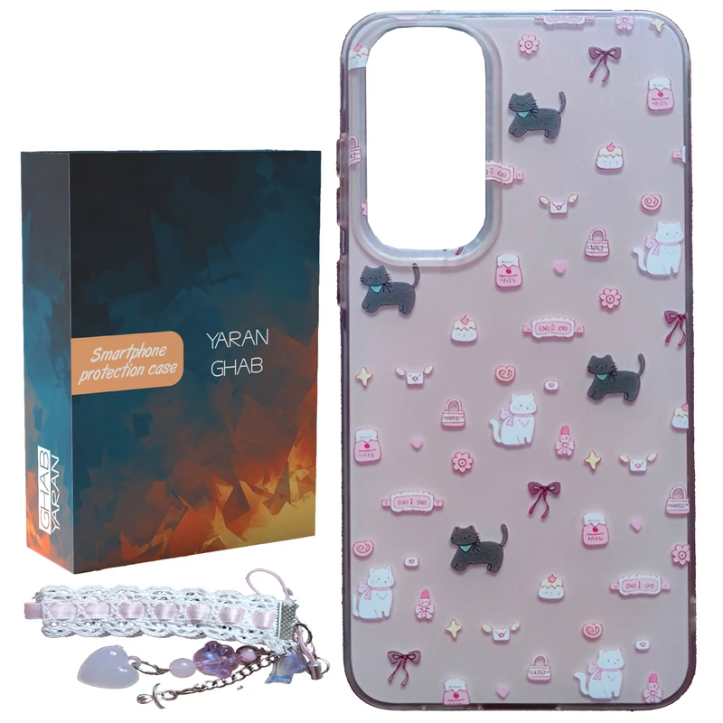 کاور یاران قاب مدل Cat مناسب برای گوشی موبایل سامسونگ Galaxy A25 به همراه بند آویز