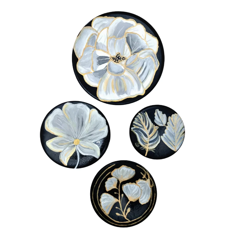 بشقاب دیوارکوب سفالی کد B3335-Y مجموعه 4 عددی 