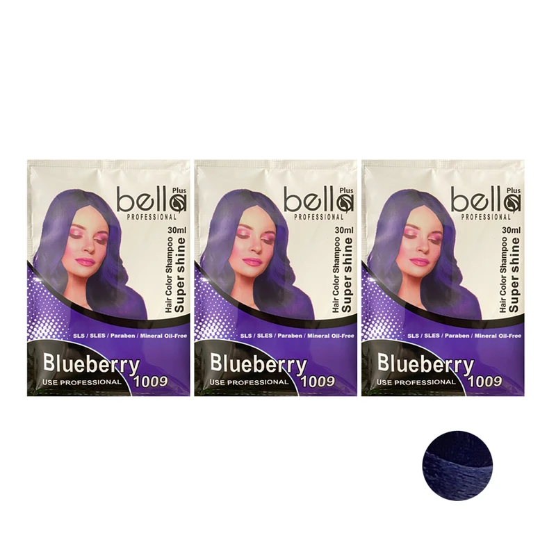 شامپو رنگ مو بلا پلاس مدل SUPERSHIN شماره 1009 حجم 30 میلی لیتر رنگ بلوبری بسته 3 عددی