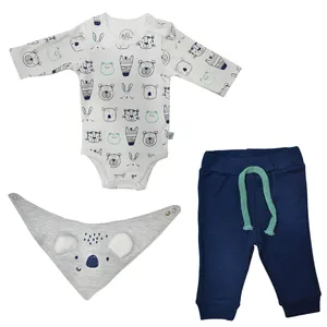 ست 3 تکه لباس نوزادی نیلی مدل کوآلا
