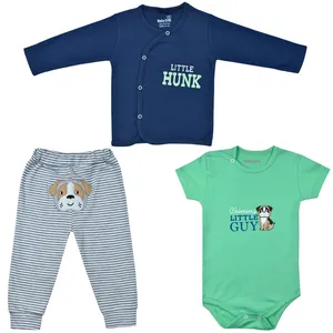 ست 3 تکه لباس نوزادی بی بی وان مدل سگ رنگ سبز