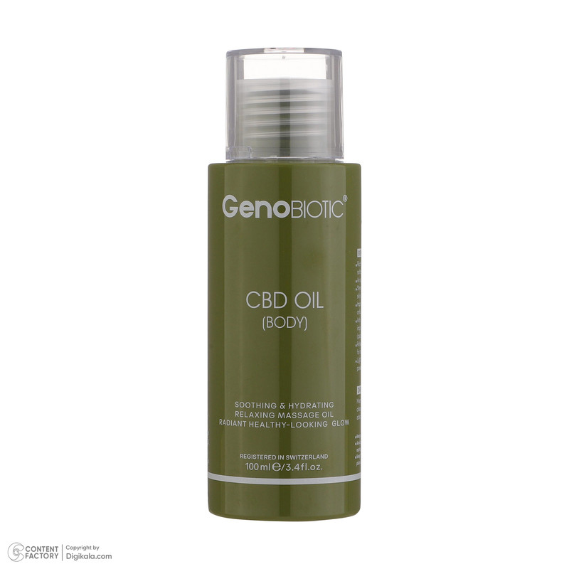 روغن بدن ژنوبایوتیک مدل CBD حجم 100 میلی‌لیتر، حاوی روغن جو، اسطوخودوس و کانابیس