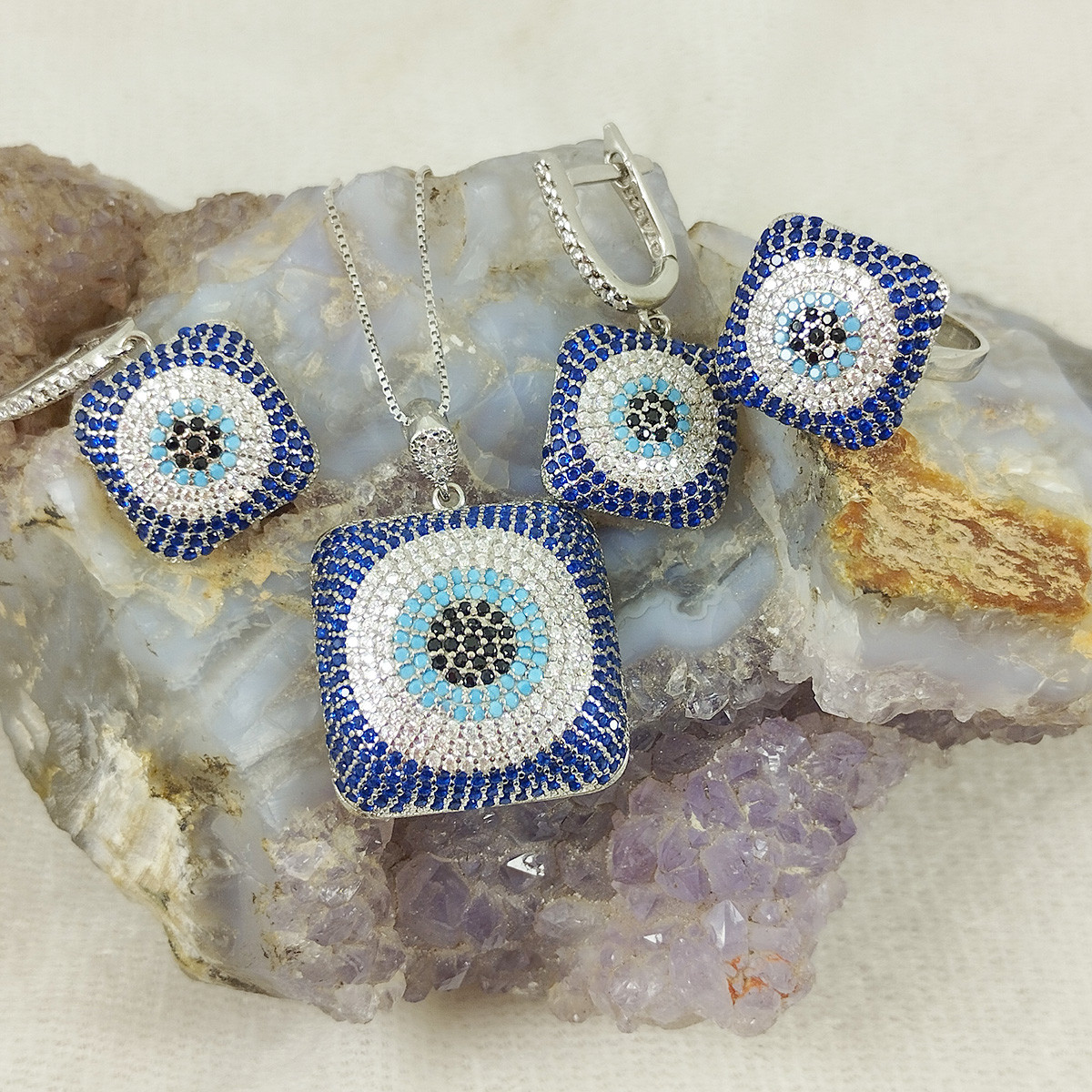 نیم ست نقره زنانه سلین کالا مدل چشم نظر Pc2-13