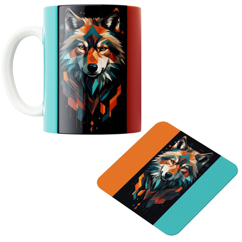 ماگ پاد آفرین مدل گرگ کد z438 به همراه زیر لیوانی