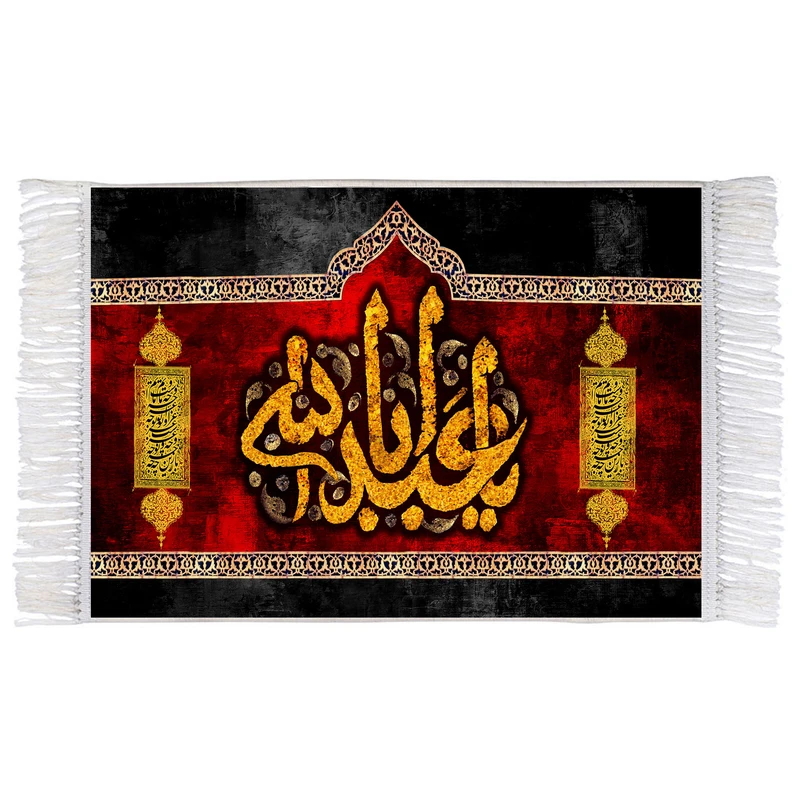 فرش ماشینی دیوارکوب اطلس آبی طرح یا ابا عبدالله حسین مدل T2973