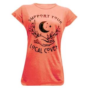 تی شرت آستین کوتاه زنانه مدل  دست و ماه و ستاره SUPPORT YOUR LOCAL COVEN  کد tm-1945 
