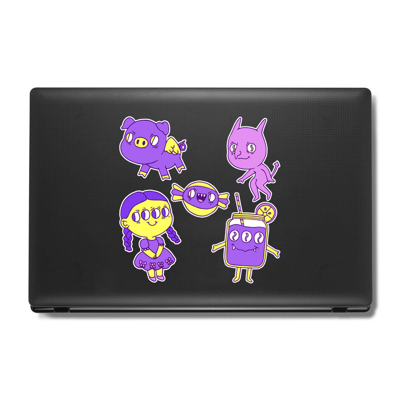 استیکر لپ تاپ و موبایل بووم طرح آدم فضایی مدل Violet کد MR94 مجموعه 5 عددی