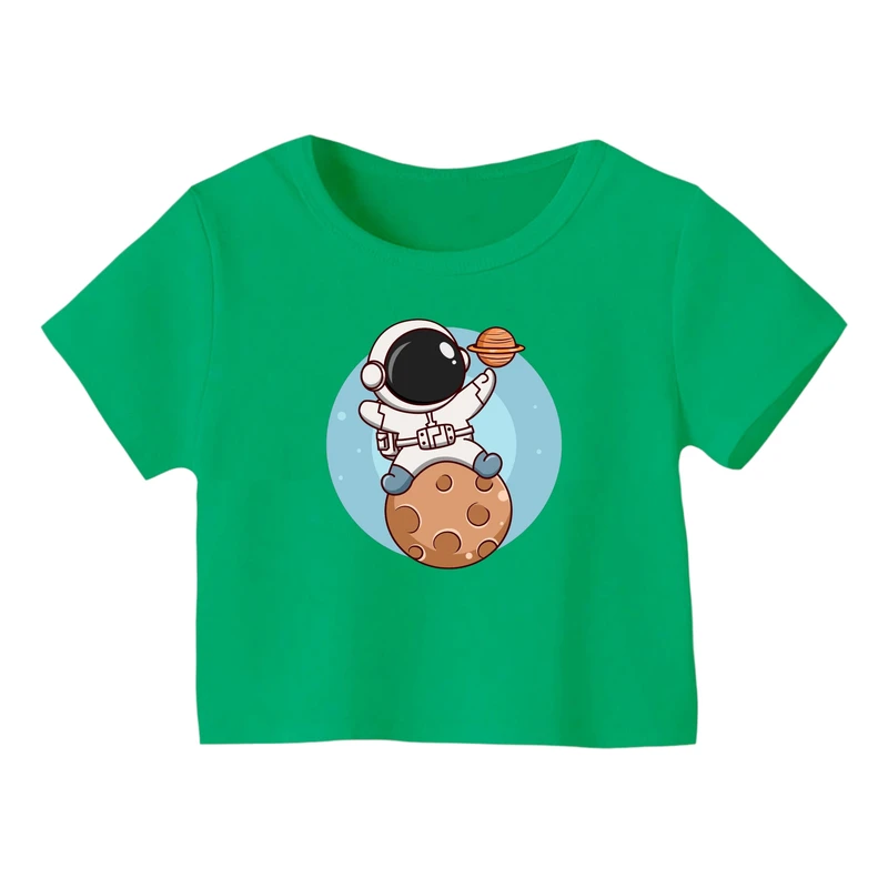 کراپ‌ تی‌شرت آستین کوتاه زنانه مدل فضانورد کد ۲۰