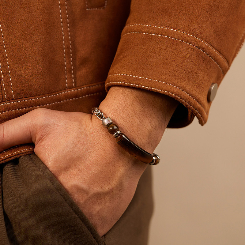 دستبند مردانه گالری گوهرسنگ مدل سنگ طبیعی کد GS1476PLUS_2 مجموعه دو عددی