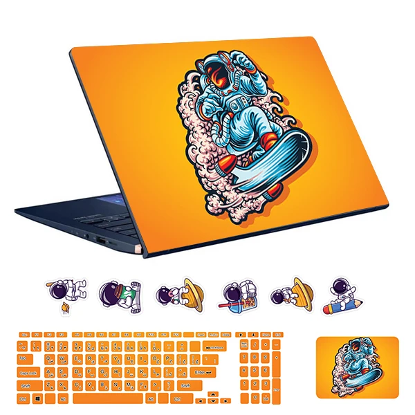 استیکر لپ تاپ توییجین و موییجین طرح astronaut کد 21 مناسب برای لپ تاپ 15.6 اینچ به همراه برچسب حروف فارسی کیبورد