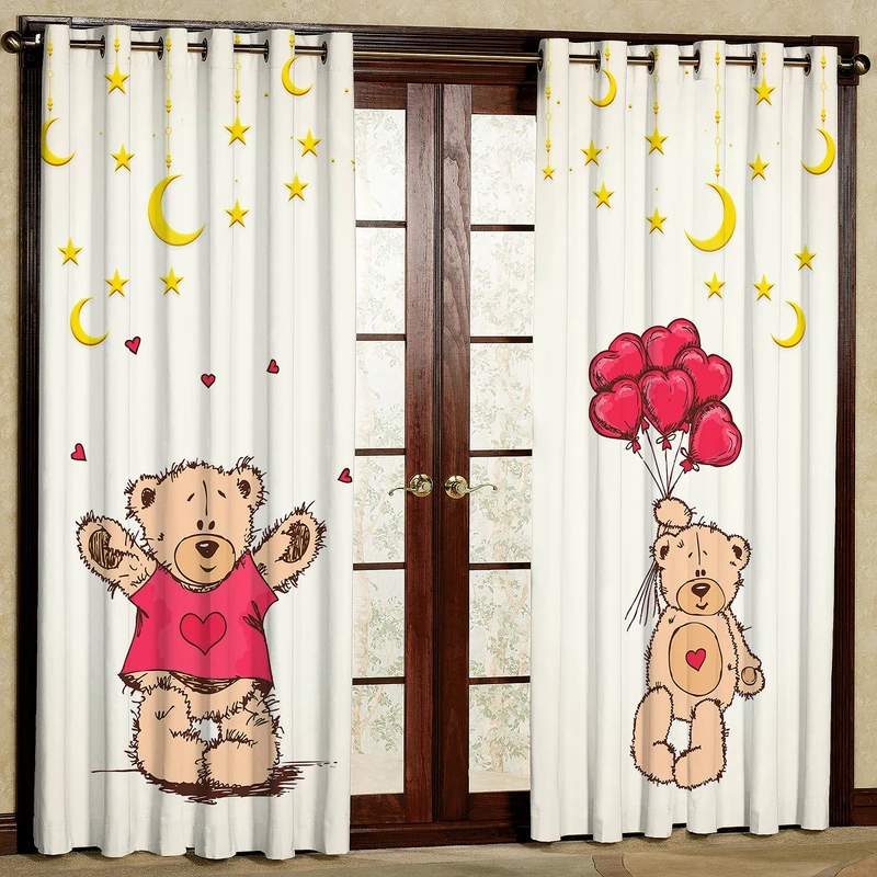 پرده مدل خرس و قلب مخمل پانچی کد 4230a سایز 140x200 سانتی متر