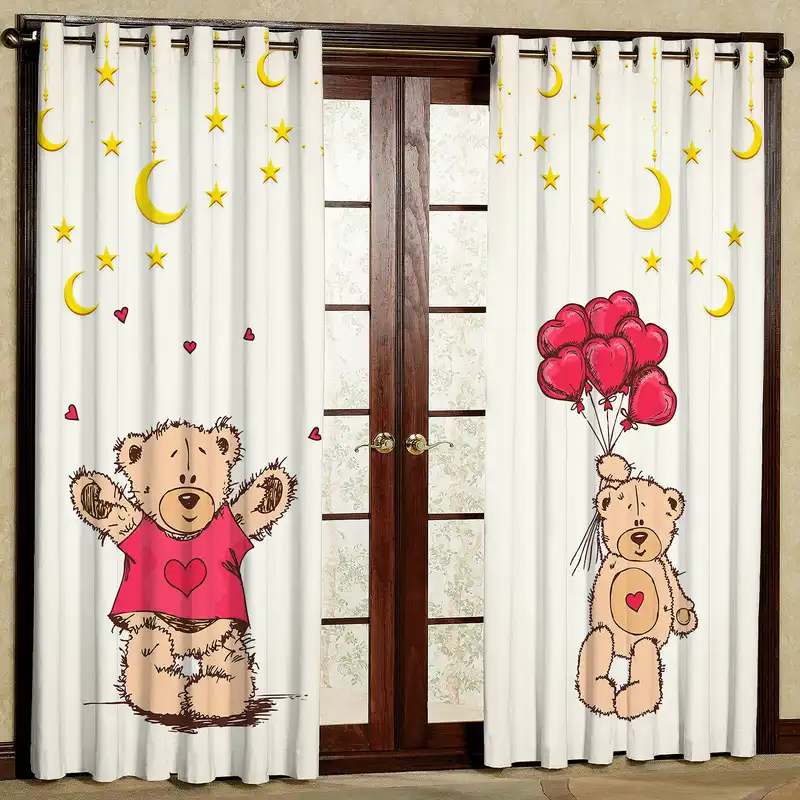 پرده مدل خرس و قلب مخمل پانچی کد 4230a سایز 140x200 سانتی متر