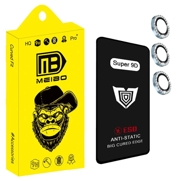 محافظ صفحه نمایش میبو مدل Super 9D Guard مناسب برای گوشی موبایل سامسونگ galaxy A55 / A35 به همراه محافظ لنز نگین دار