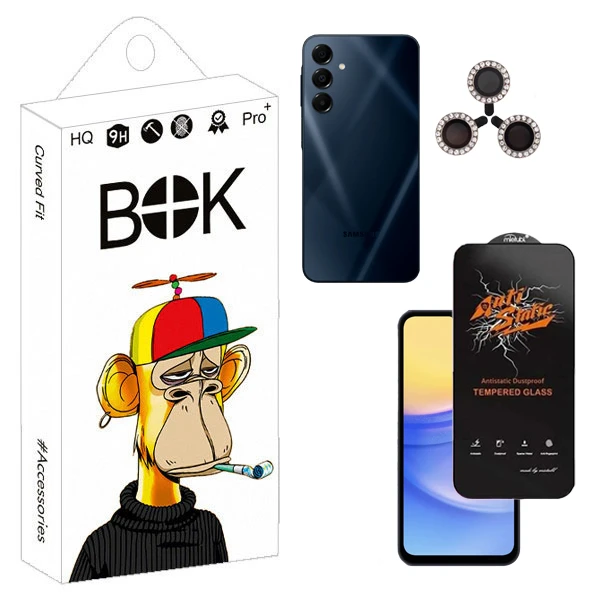 محافظ صفحه نمایش بوک مدل Antistatic Glavers مناسب برای گوشی موبایل سامسونگ galaxy A16 به همراه محافظ لنز نگینی